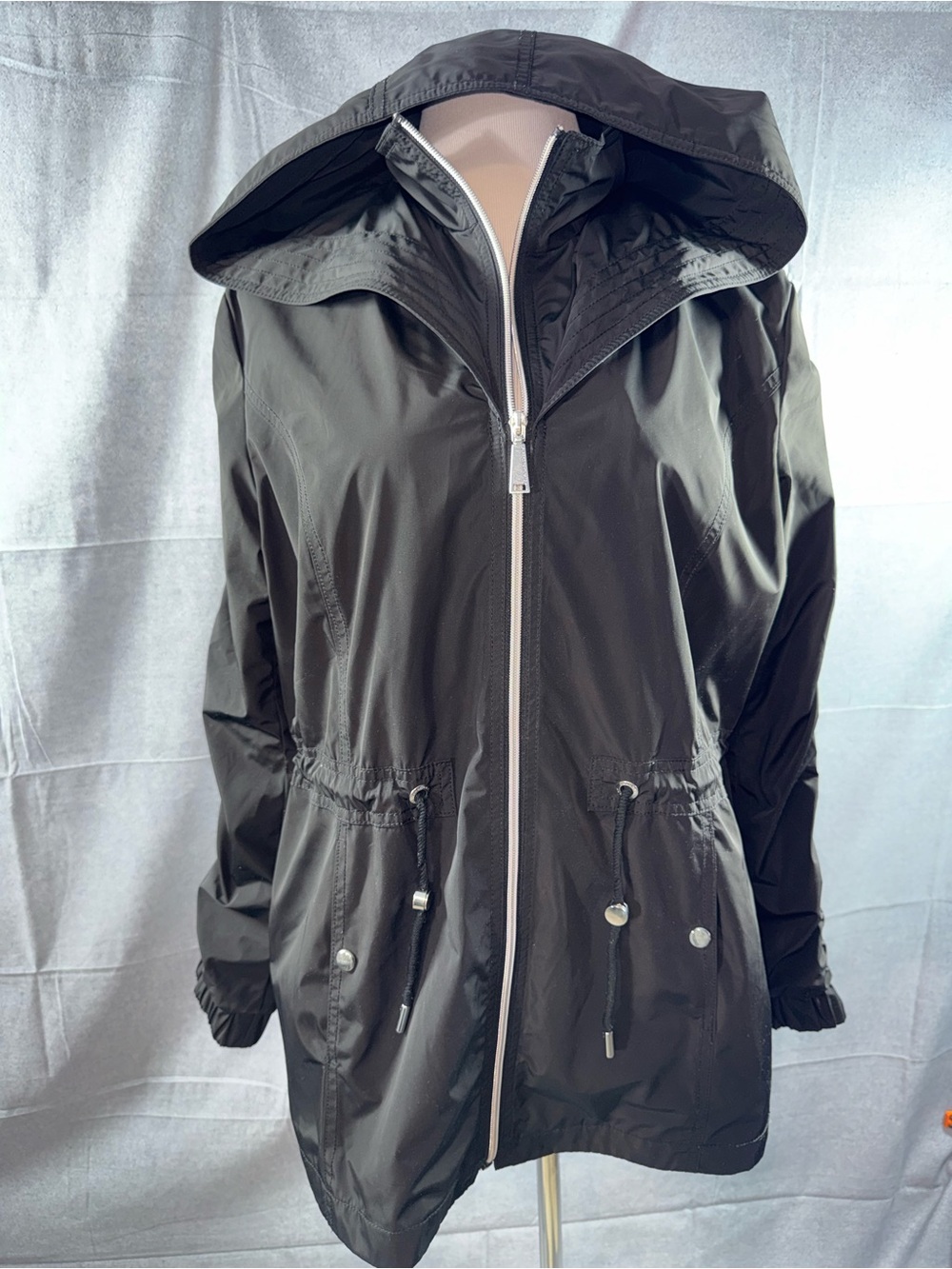 2993-Laundry By Shelli Segal Black Hooded Utility Anorak with Drawstring